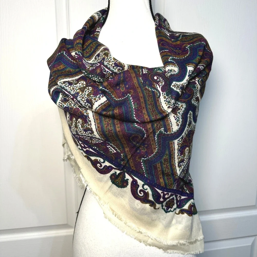 VTG 70s Mark Henry Collection Paisley Scarf 46' Square Paisley Floral Italy Made